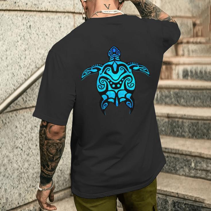 トライバル ハワイアン マオリ 太陽 ウミガメ 両面 メンズTシャツ バックプリント 彼への贈り物
