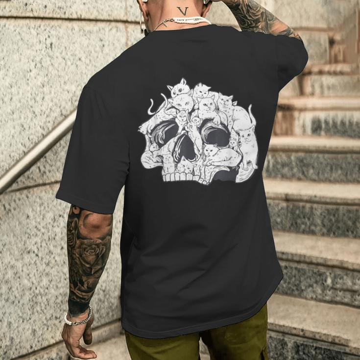 ドクロ 猫 面白い ハロウィン 漫画 子猫 メンズTシャツ バックプリント 彼への贈り物