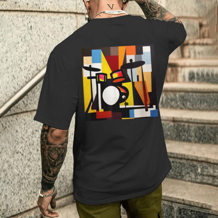 ドラムモチーフ カラフル シルエット 楽器 ドラマー メンズTシャツ バックプリント 彼への贈り物