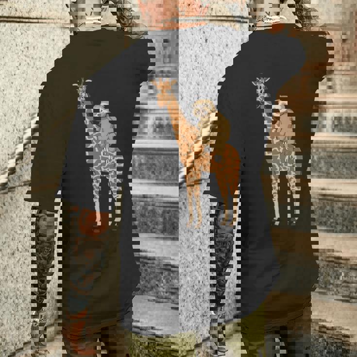 ナマケモノ キリン 面白い 怠惰なナマケモノ 動物 乗る キリン 長袖tシャツ メンズTシャツ バックプリント 彼への贈り物