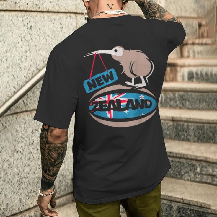 ニュージーランド キウイ ラグビー コミック イラスト 旗 シンボル メンズTシャツ バックプリント 彼への贈り物