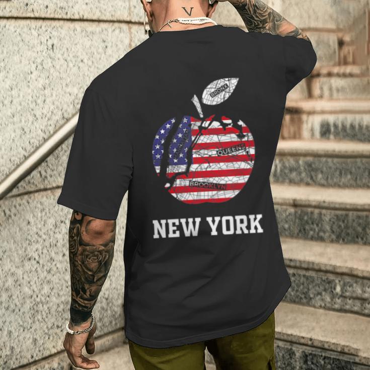 ニューヨーク市 ビッグアップル グラフィック アメリカ国旗付き メンズTシャツ バックプリント 彼への贈り物