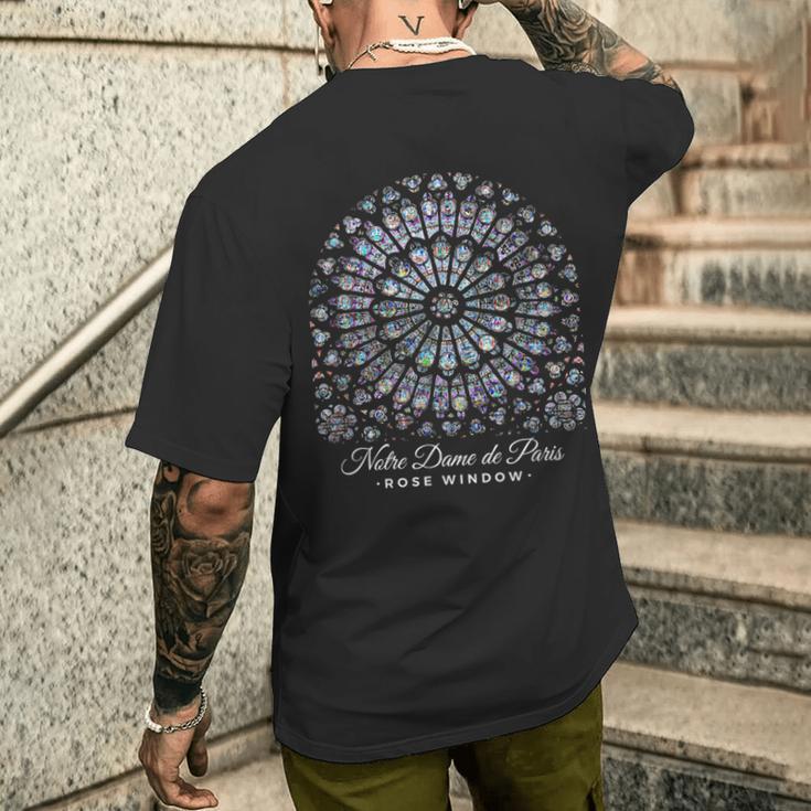 ノートルダム大聖堂 ローズウィンドウ メンズTシャツ バックプリント 彼への贈り物