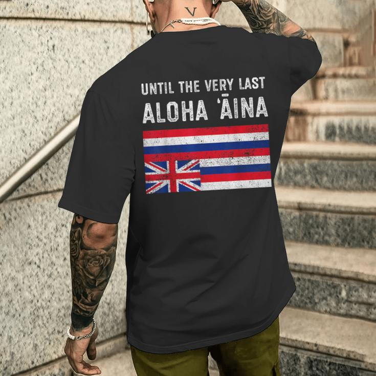 ハワイ国旗 最後までアロハアイナ、マウナケア メンズTシャツ バックプリント 彼への贈り物