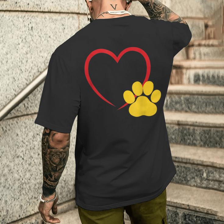 ハートと猫の足跡 – ミニマルな猫愛アート メンズTシャツ バックプリント 彼への贈り物
