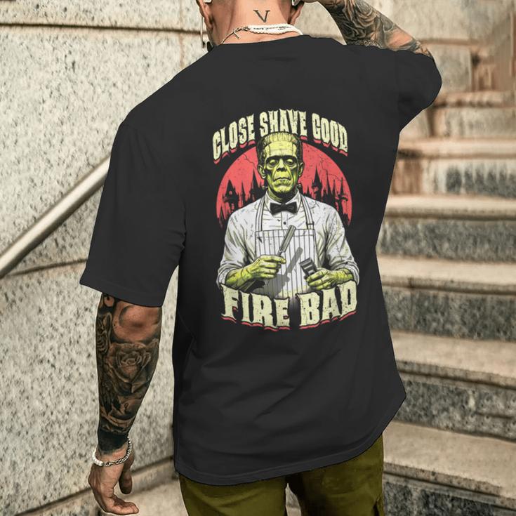 バーバー ハロウィン 面白い フランケンシュタイン クローズ シェーブ グッドバーバー メンズTシャツ バックプリント 彼への贈り物