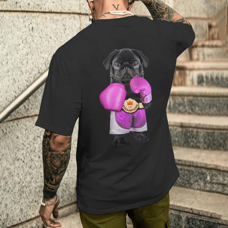 パグ犬ボクシング面白いフィットネスジムワークアウト メンズTシャツ バックプリント 彼への贈り物