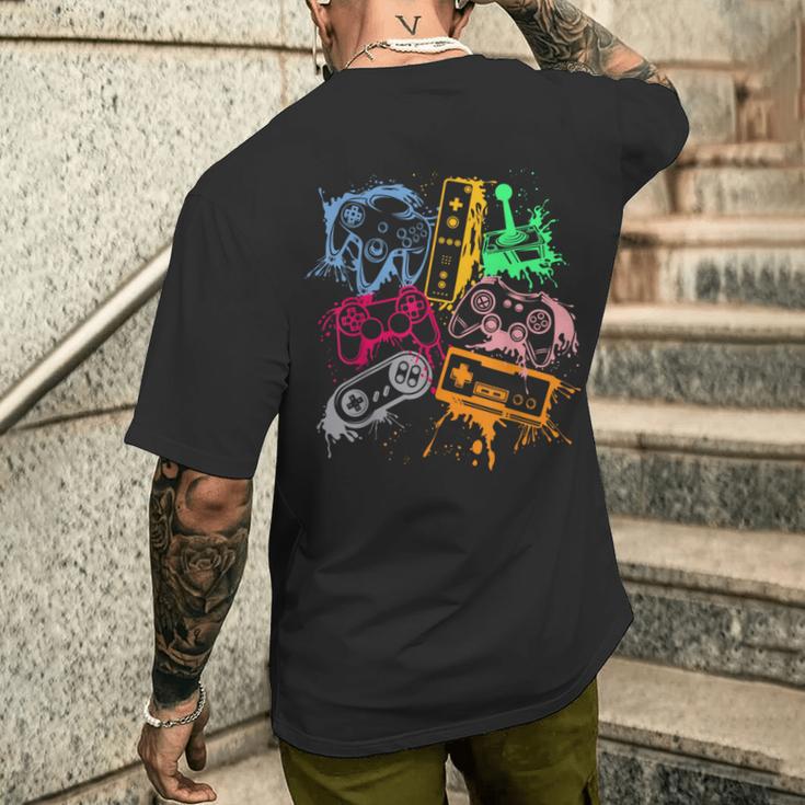 ビデオゲームコンソール コントローラー レトロ 80年代 90年代 アーケードゲーマー メンズTシャツ バックプリント 彼への贈り物