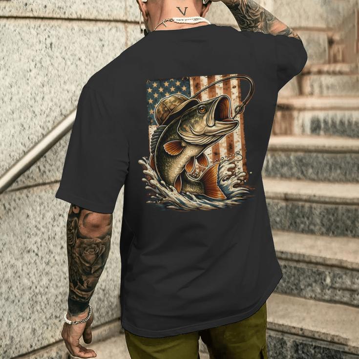 ビンテージバスフィッシング迷彩、アメリカ国旗。 長袖tシャツ メンズTシャツ バックプリント 彼への贈り物