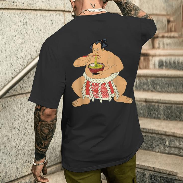 ビンテージ相撲力士 Eat ラーメン ヌードル アニメ 日本語 メンズTシャツ バックプリント 彼への贈り物