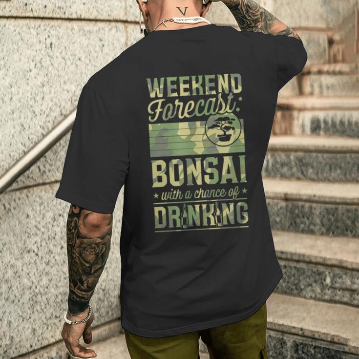 ビールを飲むチャンスのある週末予報盆栽 メンズTシャツ バックプリント 彼への贈り物