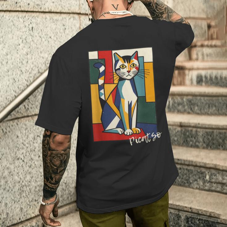 ピカソ猫 – ヴィンテージキュビズムアート風デザイン メンズTシャツ バックプリント 彼への贈り物