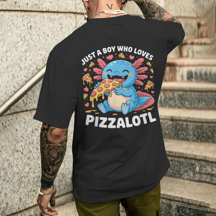 ピザロットルを愛する少年 Axolotl ファーストフード愛好家 メンズTシャツ バックプリント 彼への贈り物