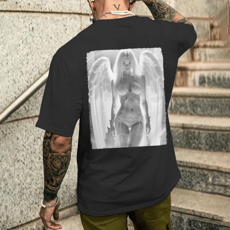 ピンナップガール 男性用 ブロンドエンジェル ピンナップガール B&W メンズTシャツ バックプリント 彼への贈り物