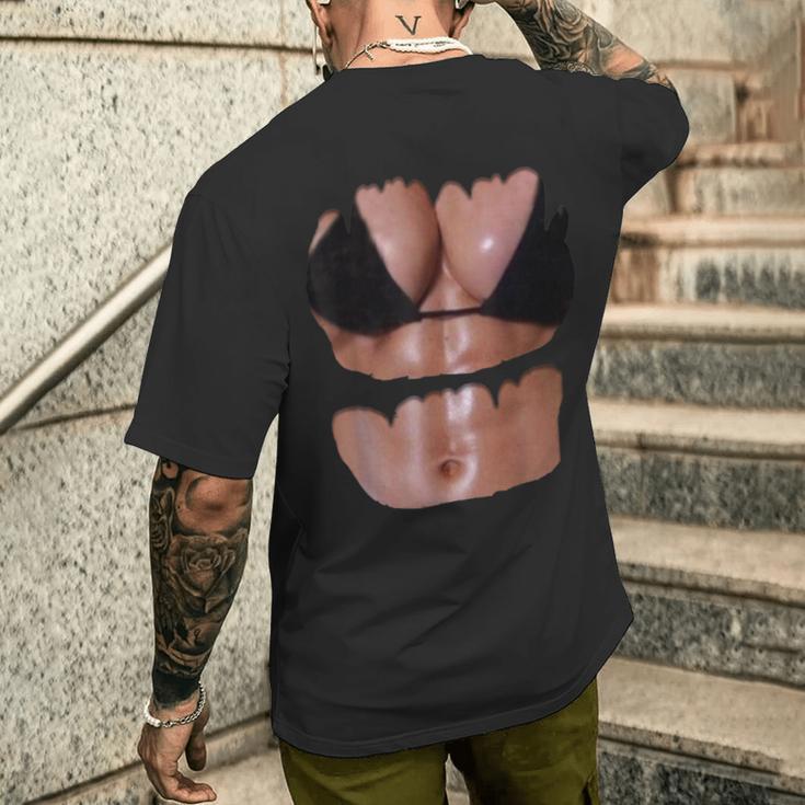 フェイク 腹筋 面白い ビキニ ボディ マッスル 6パック 3D メンズTシャツ バックプリント 彼への贈り物