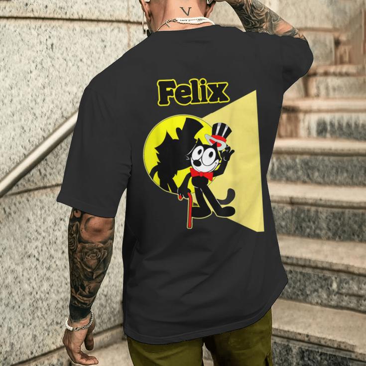 フェリックスブラックキャット漫画シルクハット＆ブロードウェイステージ＆スポットライト メンズTシャツ バックプリント 彼への贈り物