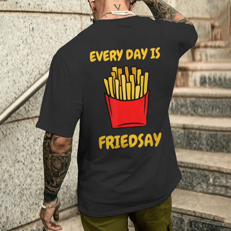 フライドポテトは毎日がフライデーモチーフのフライドポテト メンズTシャツ バックプリント 彼への贈り物