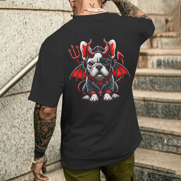フレンチブルドッグ 悪魔 ハロウィン 鬼 コスチューム 地獄 サタン メンズTシャツ バックプリント 彼への贈り物