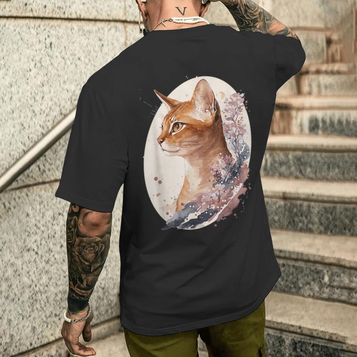 フローラル アビシニアンキャット 日本桜猫 犬種 メンズTシャツ バックプリント 彼への贈り物