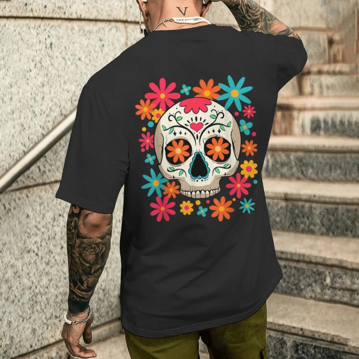 フローラルシュガースカル 死者の日 ヒッピー メンズTシャツ バックプリント 彼への贈り物