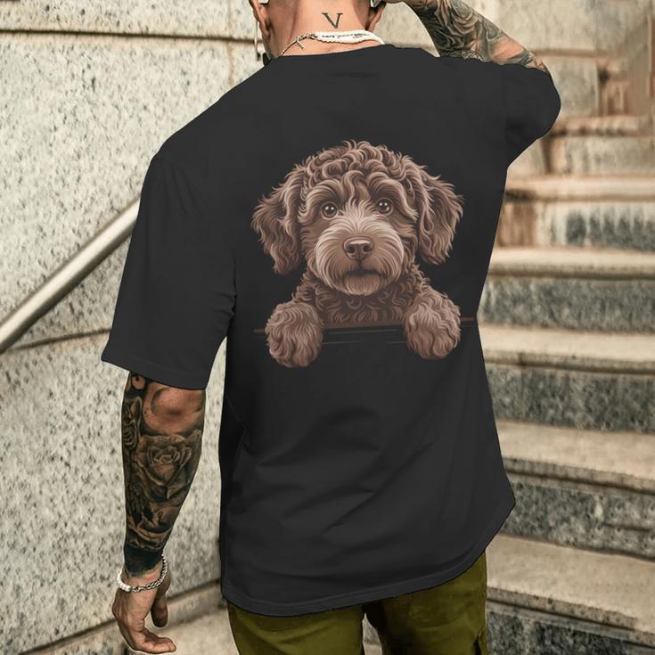 ブラウン ラブラドゥードル かわいい 覗き見 落書き 子犬 犬 長袖tシャツ メンズTシャツ バックプリント 彼への贈り物