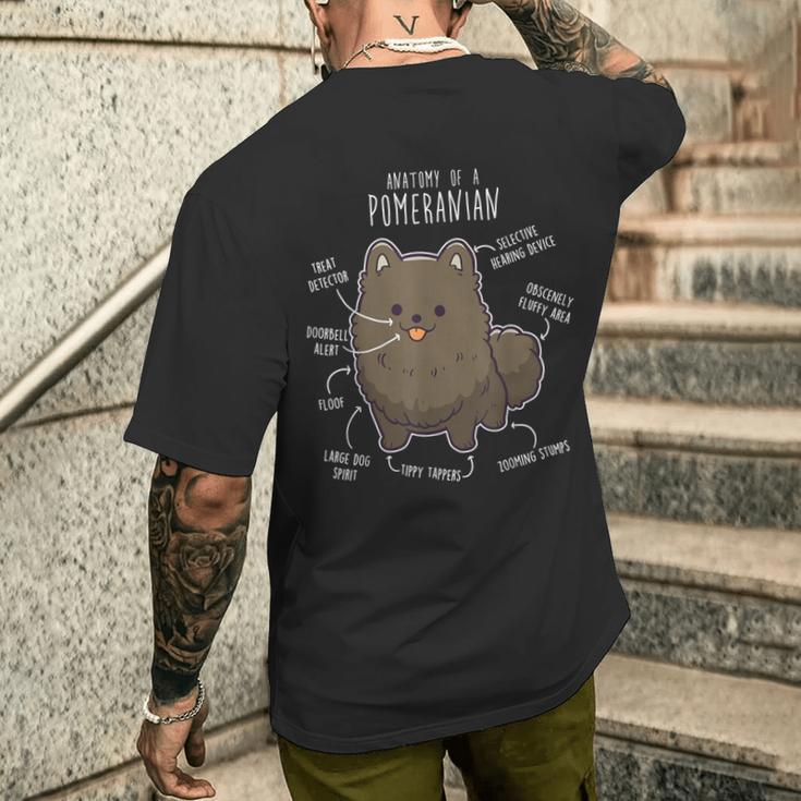 ブラックポメラニアン解剖学、面白くてかわいいペットポンポン、犬のお父さん。 メンズTシャツ バックプリント 彼への贈り物