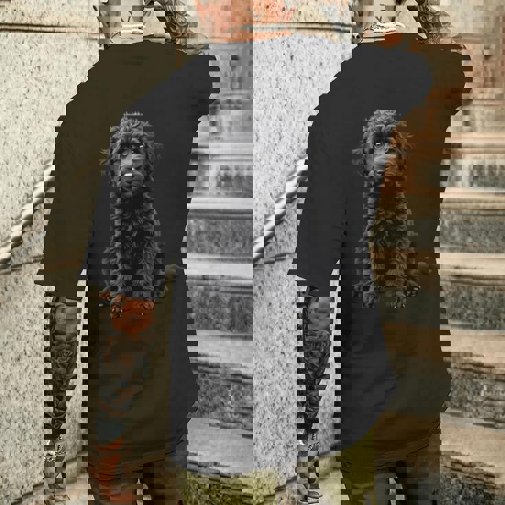 ブラックラブラドゥードル犬のアートデザイン。 長袖tシャツ メンズTシャツ バックプリント 彼への贈り物