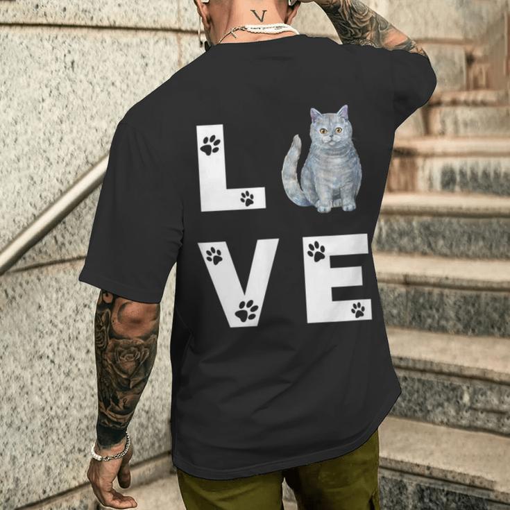 ブリティッシュショートヘア猫愛かわいい猫子猫ギフト メンズTシャツ バックプリント 彼への贈り物
