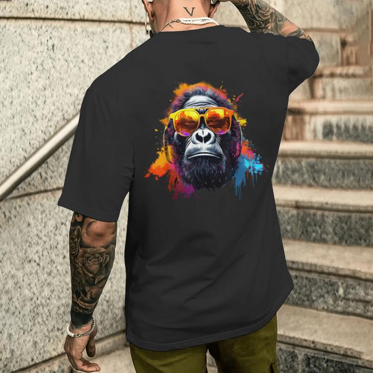 ヘッドフォンとサングラスをかけたdjモンキー音楽パーティーモンキー メンズTシャツ バックプリント 彼への贈り物