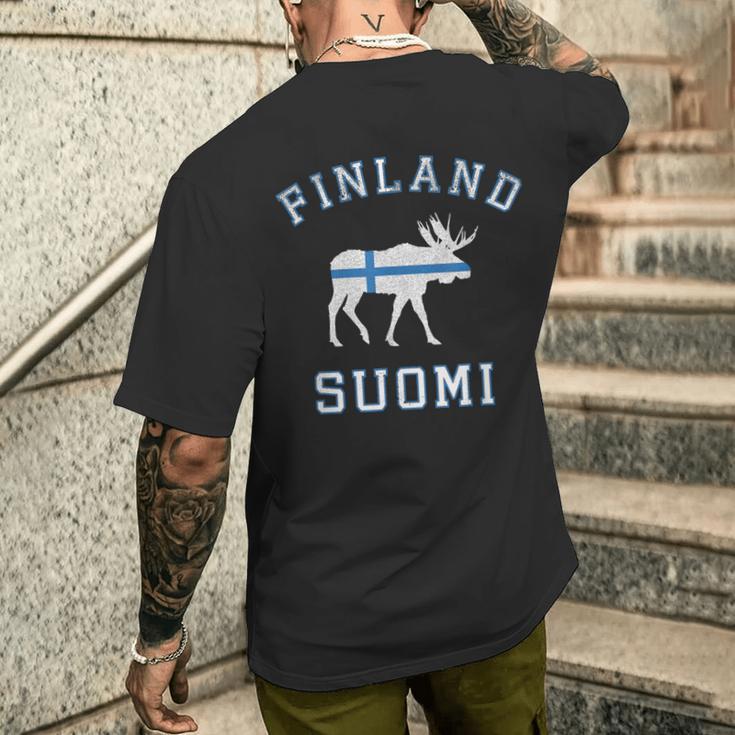 ヘラジカ フィンランド国旗 メンズTシャツ バックプリント 彼への贈り物