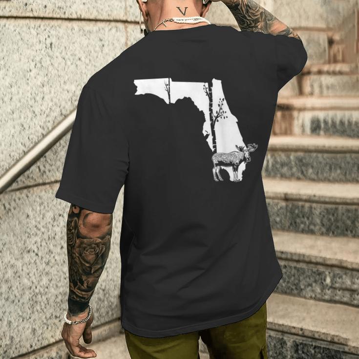 ヘラジカ狩り フロリダの地図 森のアート ハンター メンズTシャツ バックプリント 彼への贈り物