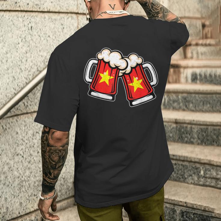 ベトナム国旗ビールジョッキ クールなベトナムビール メンズTシャツ バックプリント 彼への贈り物