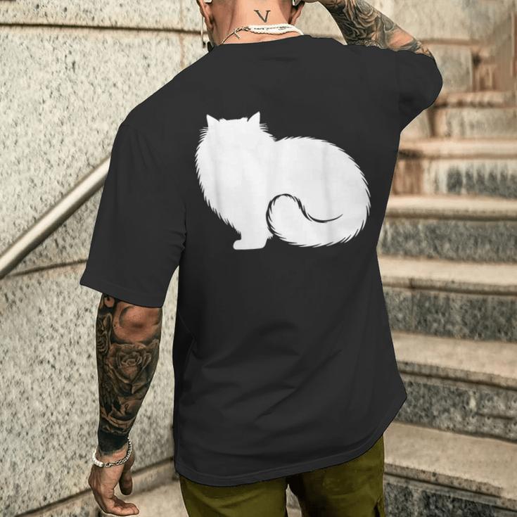 ペルシャ猫のふわふわした座り姿 Persian Cat Fluffyittingilhouette メンズTシャツ バックプリント 彼への贈り物