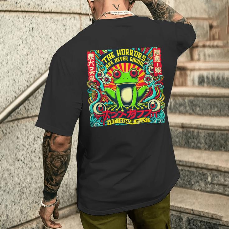 ホラーは決して終わらないけど、俺は愚かな日本のカエルのまま メンズTシャツ バックプリント 彼への贈り物