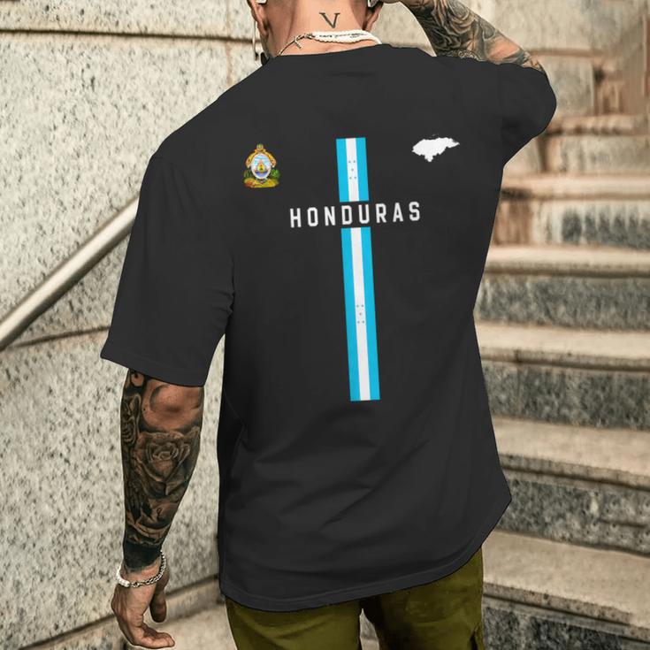 ホンジュラス国旗、ホンジュラスのシルエットマップ、紋章 メンズTシャツ バックプリント 彼への贈り物
