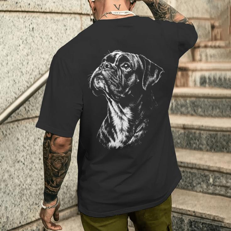 ボクサー 犬 ポートレート 白黒 メンズTシャツ バックプリント 彼への贈り物