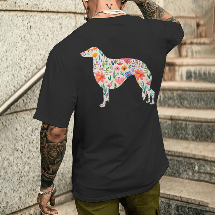 ボルゾイ水彩フラワーデザイン メンズTシャツ バックプリント 彼への贈り物