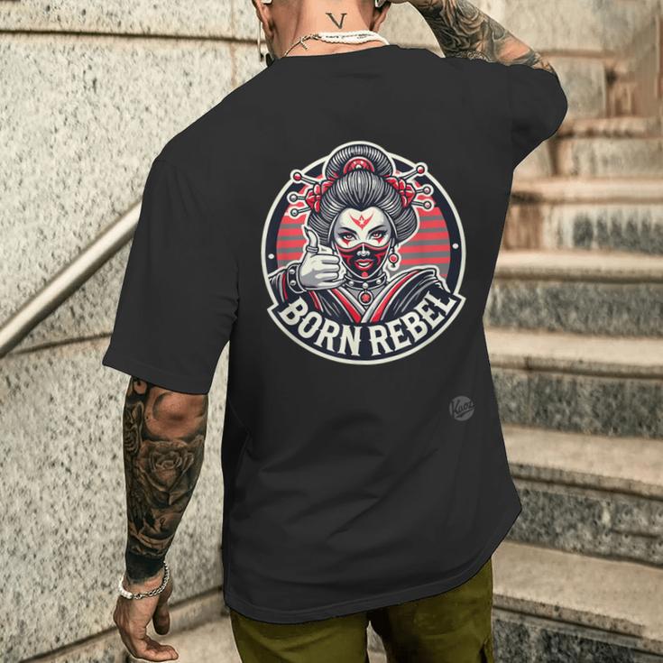 ボーン・レベル 日本の芸者 – 侍の美学、タトゥーアート、サイバーパンク芸者 メンズTシャツ バックプリント 彼への贈り物