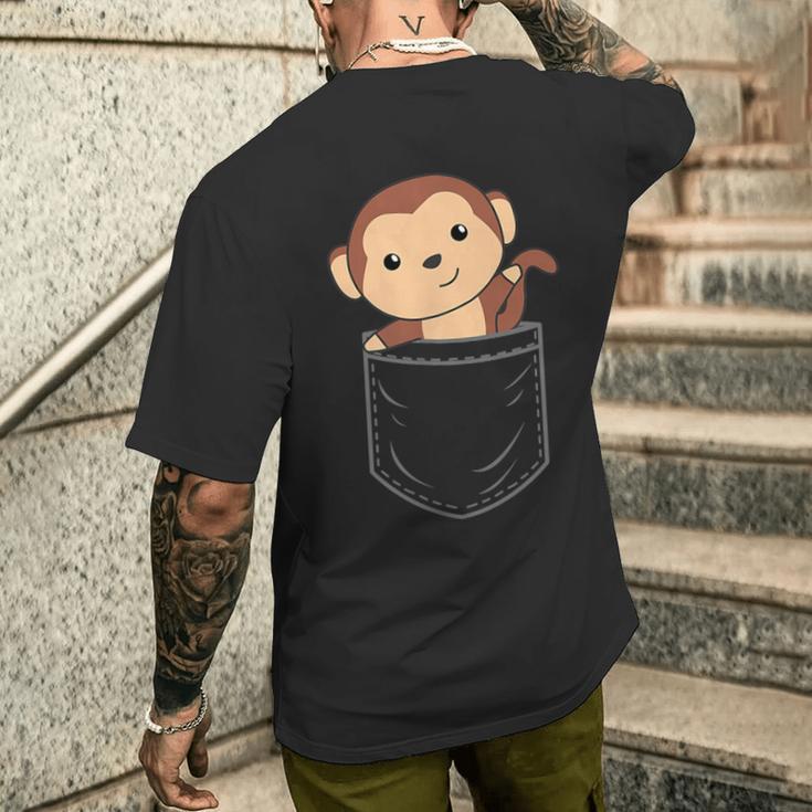 ポケットに入った猿 胸ポケットにかわいい猿 かわいい猿 メンズTシャツ バックプリント 彼への贈り物