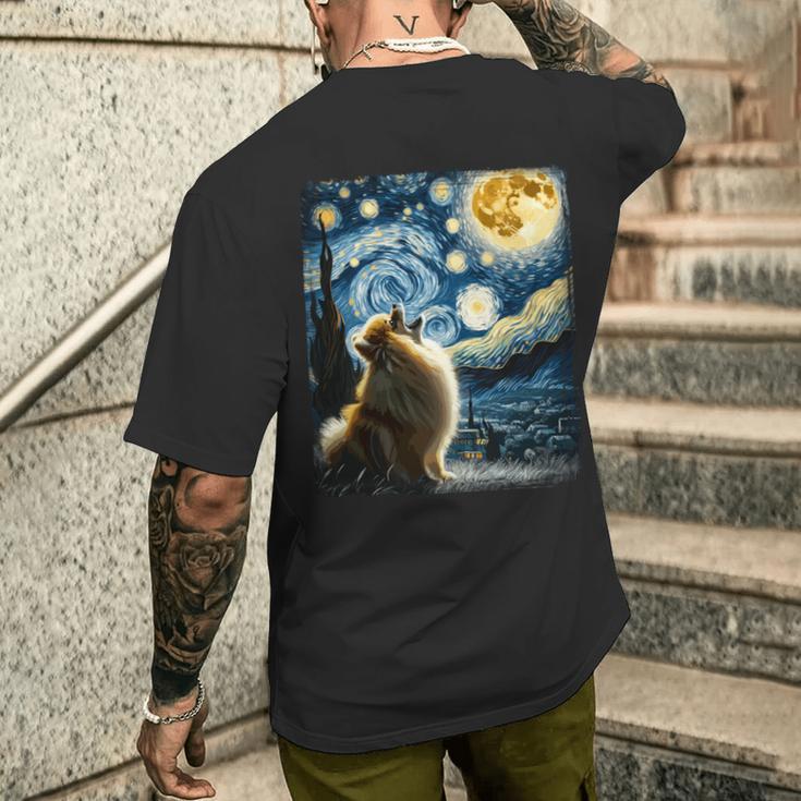 ポメラニアン 犬 イヌアート ゴッホ 星月夜 ポメラニアン 長袖tシャツ メンズTシャツ バックプリント 彼への贈り物