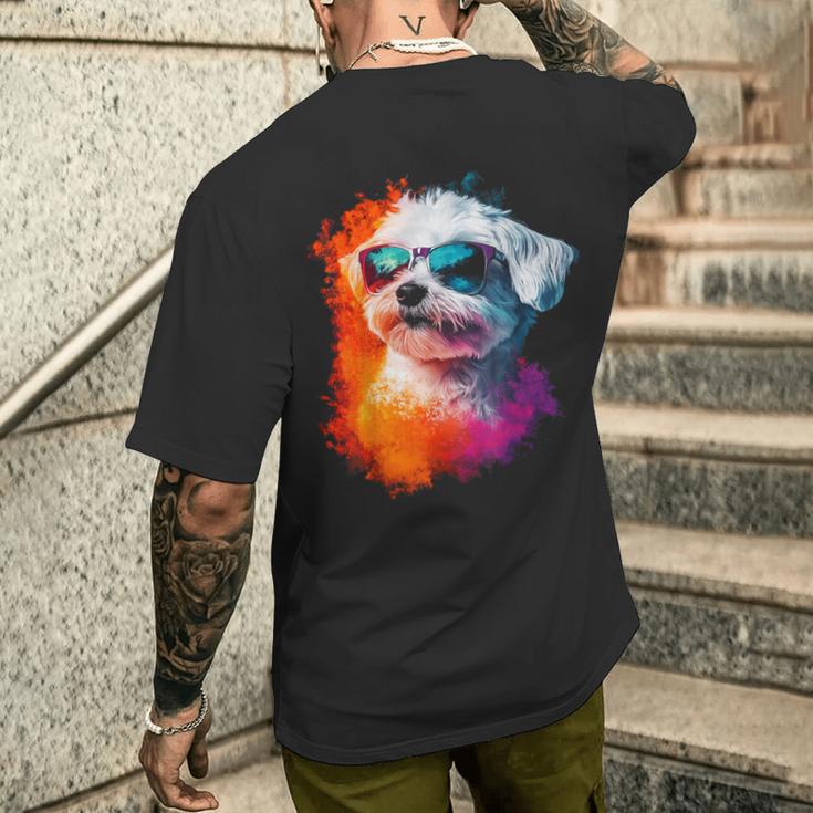 マルチーズ 犬 グラフィック ペット イラスト サングラス マルチーズ メンズTシャツ バックプリント 彼への贈り物