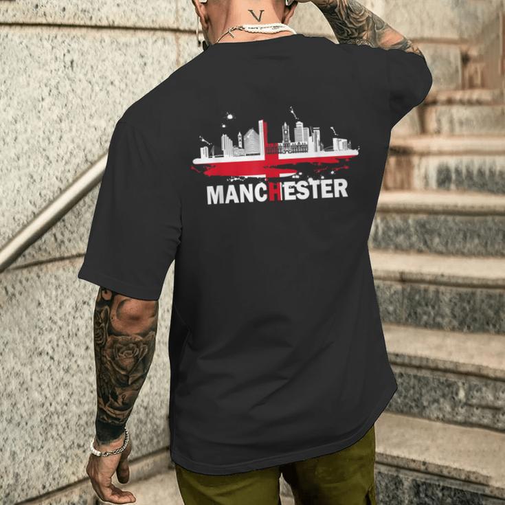 マンチェスターシティフラッグ ダウンタウン マンチェスタースカイライン メンズTシャツ バックプリント 彼への贈り物