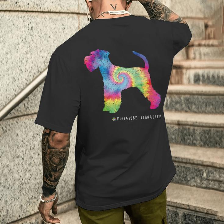 ミニチュアシュナウザー かわいい子犬 ペット 犬の飼い主 ヒッピー タイダイ メンズTシャツ バックプリント 彼への贈り物