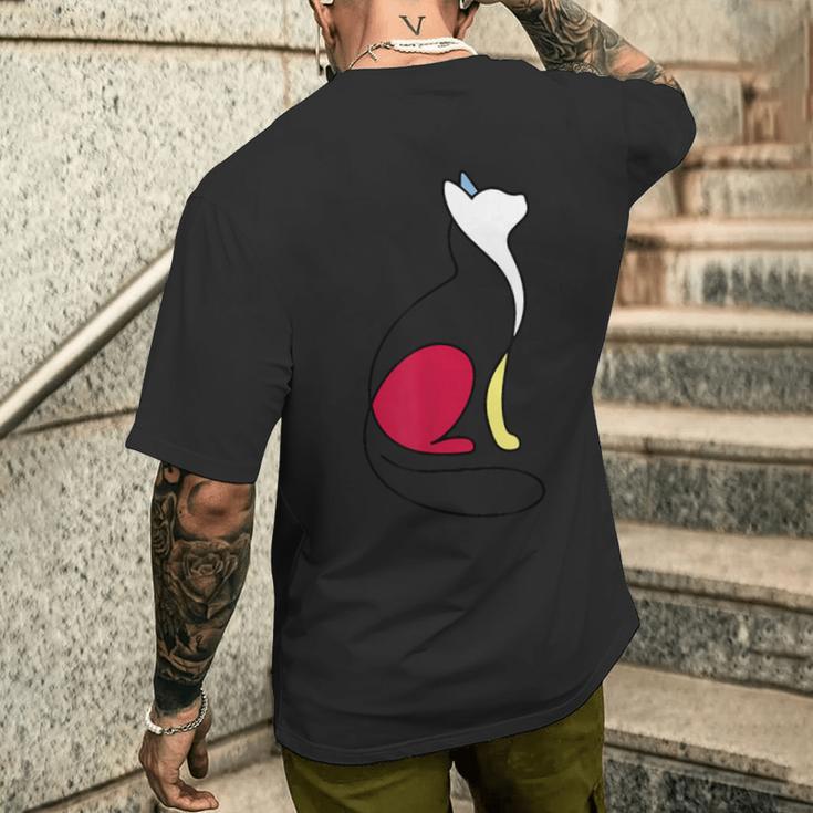 ミニマルラインアート ミロ風の猫 メンズTシャツ バックプリント 彼への贈り物