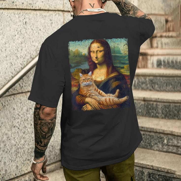 モナリザ 猫とパロディー おもしろアート 絵画 ミーム メンズTシャツ バックプリント 彼への贈り物