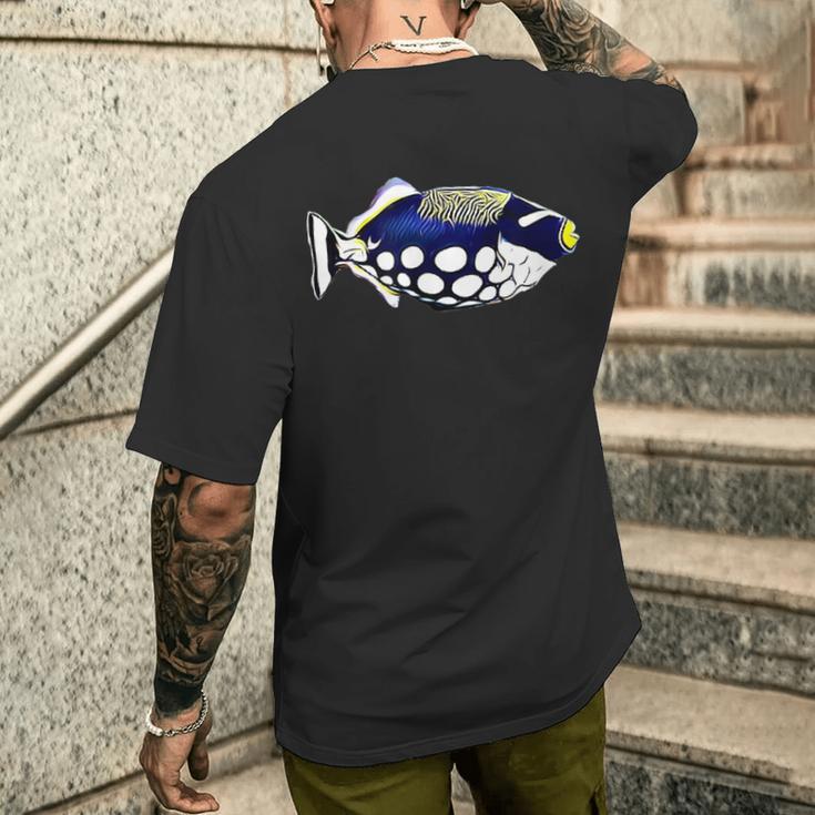 モンガラカワハギ塩水リーフアクアリウム水槽 メンズTシャツ バックプリント 彼への贈り物