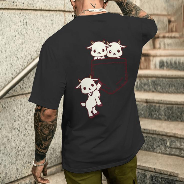 ヤギ好きの方へ かわいいかわいい赤ちゃんヤギのポケット付き メンズTシャツ バックプリント 彼への贈り物