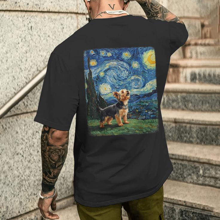 ヨークシャーテリア ハウリングムーン 星月夜 ゴッホ 面白い メンズTシャツ バックプリント 彼への贈り物