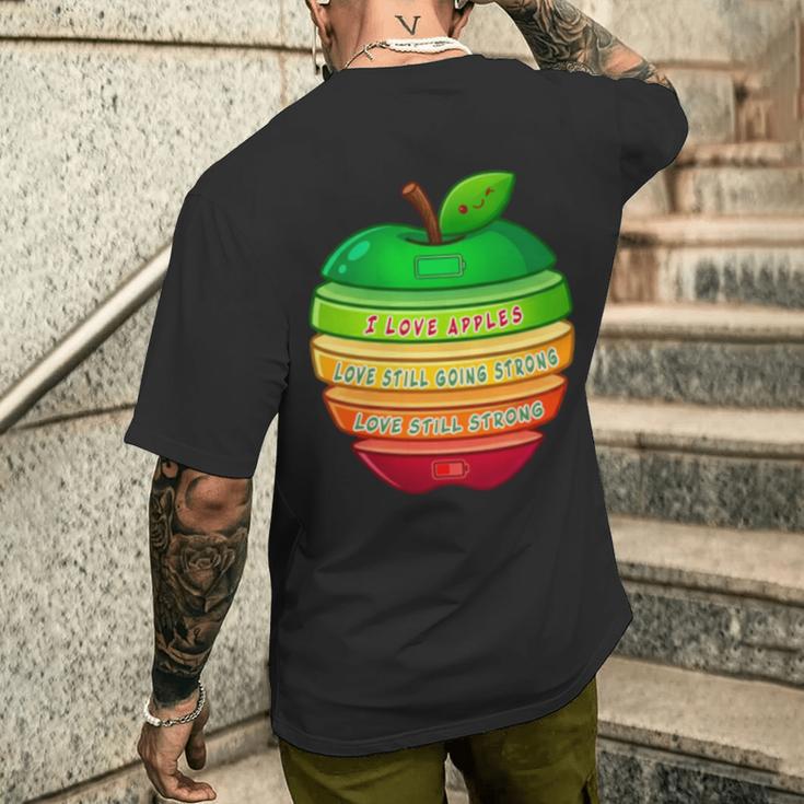 リンゴの力シリーズ リンゴのエネルギー リンゴ スライス 充電 バッテリー 残量 おもしろみ ユニーク 長袖tシャツ メンズTシャツ バックプリント 彼への贈り物