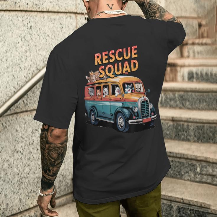 レスキュースクワッド ビンテージ犬カートゥーンユーモア メンズTシャツ バックプリント 彼への贈り物